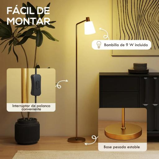 Lámpara de Pie LED Regulable con 3 Temperaturas de Color 3000K-6500K Pantalla Giratoria Bombilla E27 Blanco y Dorado [4]