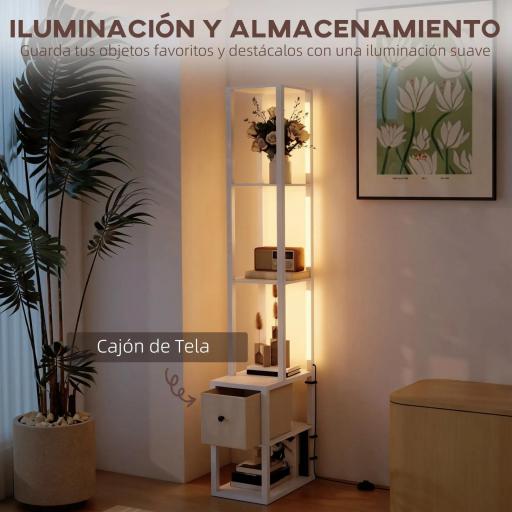 Lámpara de Pie Moderna con Estantes Abiertos Cajón de Tela e Interruptor de Pie para Dormitorio Sala de Estar Blanco [4]