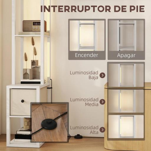 Lámpara de Pie Moderna con Estantes Abiertos Cajón de Tela e Interruptor de Pie para Dormitorio Sala de Estar Blanco [5]