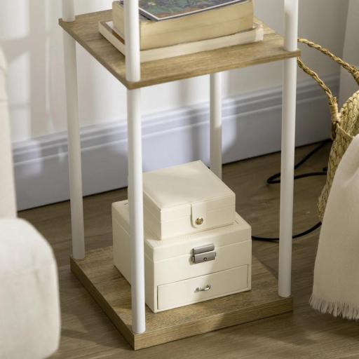 Lámpara de Pie Moderna con 3 Estantes para Salón Casquillo E27 Max. 40W con Pantalla de Tela 26x26x159 cm Blanco [7]