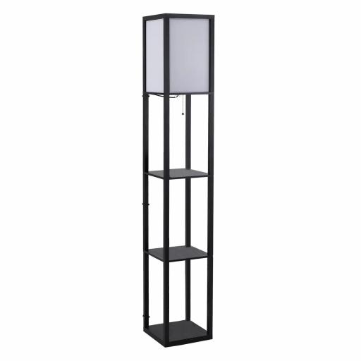 Lámpara de Pie de Madera con 3 Estantes de Almacenaje para Bombilla E27 Potencia Máx. 40W Lámpara Moderna para Salón Dormitorio 26x26x160 cm Negro y Blanco [8]