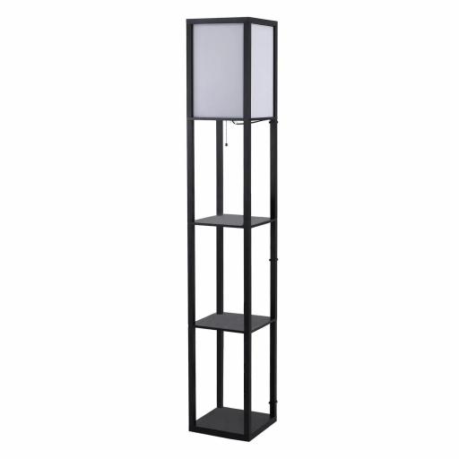 Lámpara de Pie de Madera con 3 Estantes de Almacenaje para Bombilla E27 Potencia Máx. 40W Lámpara Moderna para Salón Dormitorio 26x26x160 cm Negro y Blanco [9]