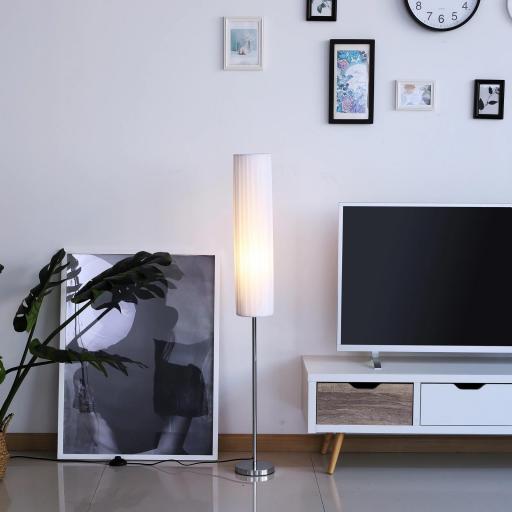 Lámpara de Pie Moderna para Dormitorio Estudio Salón (2 E27 Bombilla) Interruptor de y Bajo Consumo con Base de Acero Inoxidable 120 cm Blanco