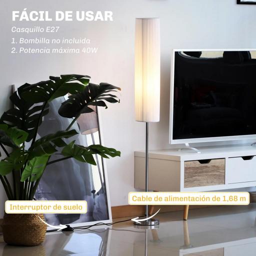 Lámpara de Pie Moderna para Dormitorio Estudio Salón (2 E27 Bombilla) Interruptor de y Bajo Consumo con Base de Acero Inoxidable 120 cm Blanco [3]