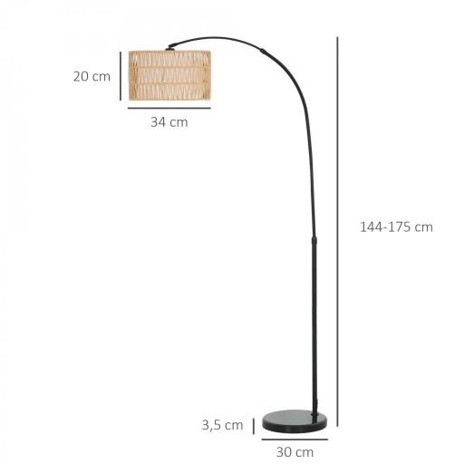 Lámpara de Pie Estilo Linterna con Pantalla de Fibra de Yute y Base de Mármol 93x34x144-175 cm Marrón y Negro [1]