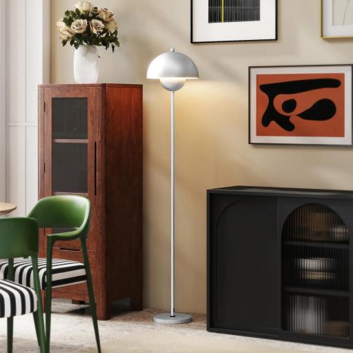 Lámpara de Pie para Salón Moderna con Pantalla de Cuenco Interruptor de Pie Casquillo E27 Sin Bombilla Ø30x155 cm Plata