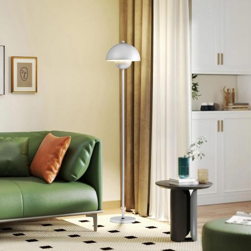 Lámpara de Pie para Salón Moderna con Pantalla de Cuenco Interruptor de Pie Casquillo E27 Sin Bombilla Ø30x155 cm Plata [6]