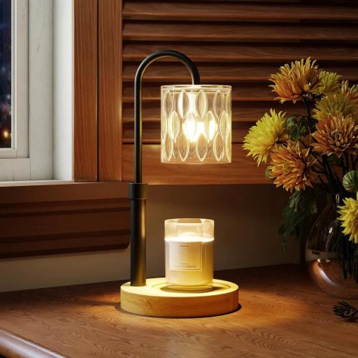 Lámpara Calefactora de Velas con Base Pantalla de Vidrio y Varilla Negra Ø15x32,5 cm para Dormitorio Salón Multicolor