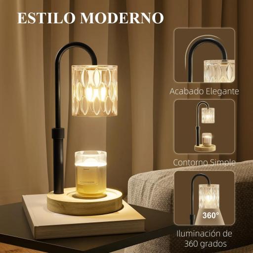 Lámpara Calefactora de Velas con Base Pantalla de Vidrio y Varilla Negra Ø15x32,5 cm para Dormitorio Salón Multicolor [1]