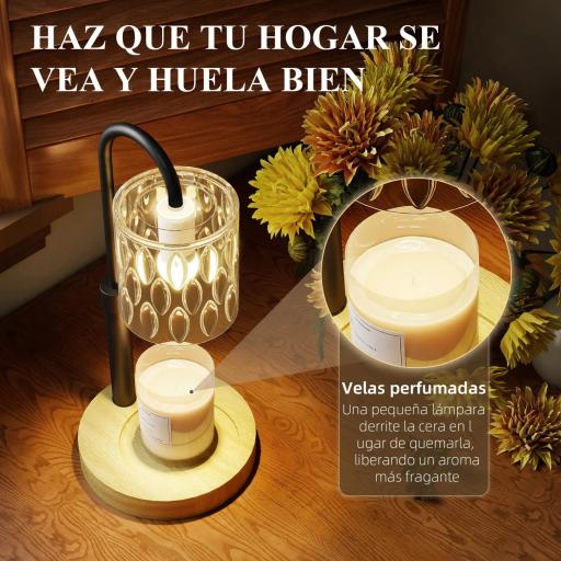 Lámpara Calefactora de Velas con Base Pantalla de Vidrio y Varilla Negra Ø15x32,5 cm para Dormitorio Salón Multicolor [4]