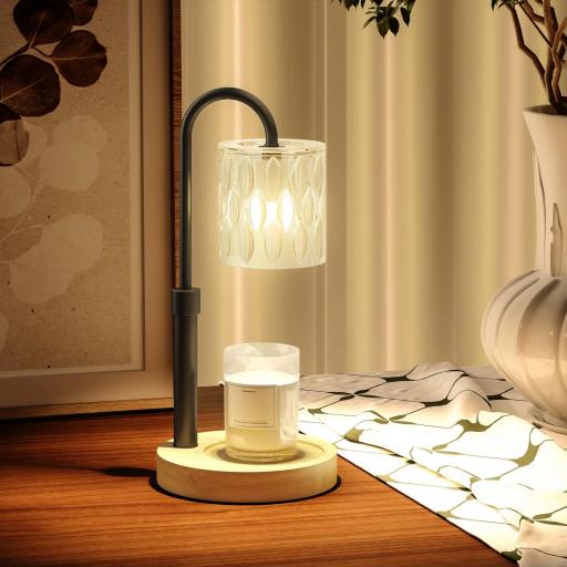 Lámpara Calefactora de Velas con Base Pantalla de Vidrio y Varilla Negra Ø15x32,5 cm para Dormitorio Salón Multicolor [6]