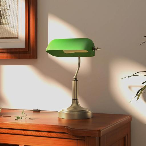 Lámpara de Escritorio Banquero E27 con Pantalla Ajustable Interruptor Basculante para Hogar Oficina Biblioteca Verde [5]