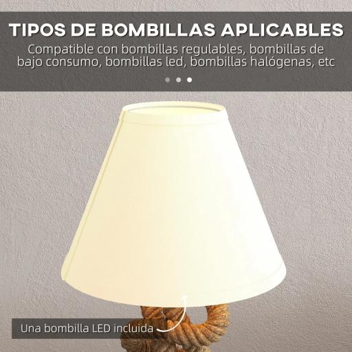 Lámpara de Mesa LED con Base de Metal Cuerda de Lino y Pantalla de Tela Max.40W Ø28x45,5 cm Marrón y Beige [4]