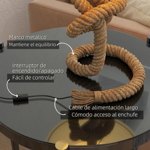 Lámpara de Mesa LED con Base de Metal Cuerda de Lino y Pantalla de Tela Max.40W Ø28x45,5 cm Marrón y Beige [5]