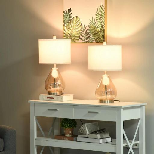 Juego de 2 Lámparas de Mesa Lámparas de Mesita de Noche con Casquillo de Lino E27 Máx. 40W para Salón Ø30x56 cm Blanco