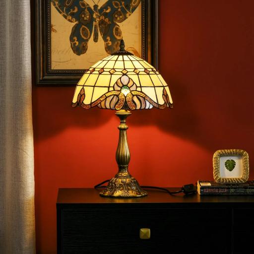 Lámpara de Mesa Hecha a Mano Estilo Clásico Lámpara de Noche de Vidrio para Dormitorio Salón Ø30x48 cm Multicolor