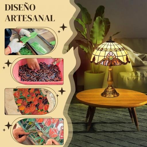 Lámpara de Mesa Hecha a Mano Estilo Clásico Lámpara de Noche de Vidrio para Dormitorio Salón Ø30x48 cm Multicolor [3]
