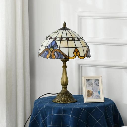 Lámpara de Mesa Hecha a Mano Estilo Clásico Lámpara de Noche de Vidrio para Dormitorio Salón Ø30x48 cm Multicolor [4]