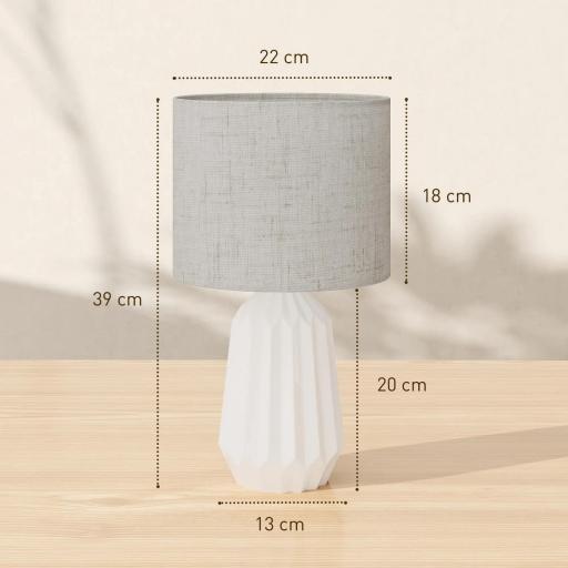 Lámpara de Mesa con Base de Cerámica y Pantalla de Lino Estilo Retro para Dormitorio 40W Blanco y Beige [1]