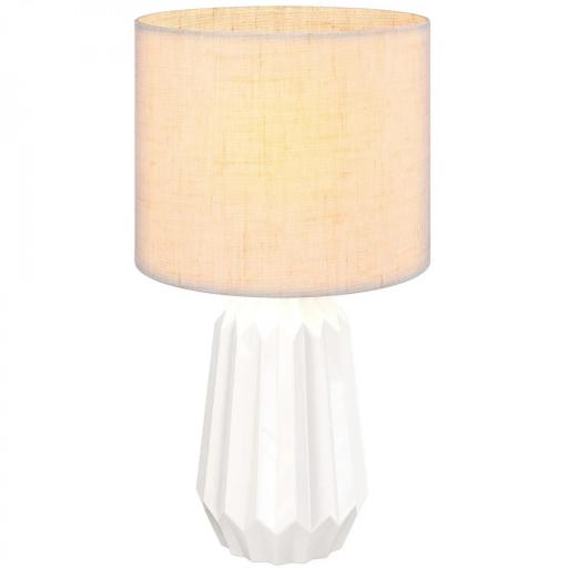 Lámpara de Mesa con Base de Cerámica y Pantalla de Lino Estilo Retro para Dormitorio 40W Blanco y Beige [9]