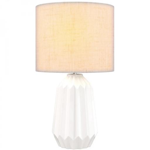 Lámpara de Mesa con Base de Cerámica y Pantalla de Lino Estilo Retro para Dormitorio 40W Blanco y Beige [8]