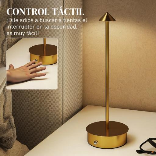 Juego de 2 Lámparas de Mesa LED Recargables con USB y Control Táctil y Luz Regulable Ø10x30 cm Dorado [3]