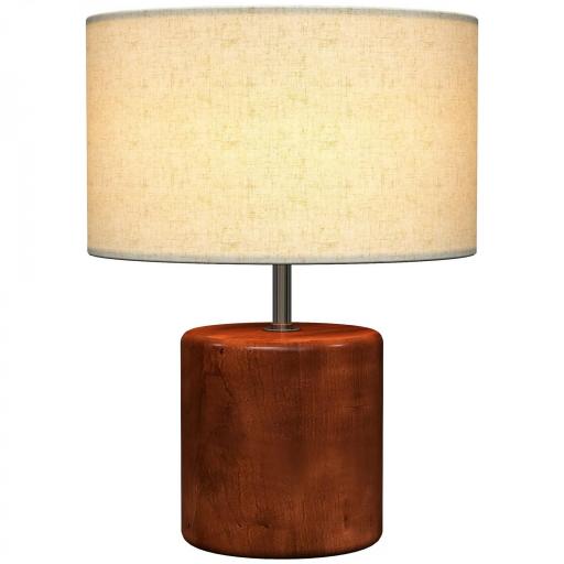 Lámpara de Mesa Rústica Lámpara de Mesita de Noche con Base de Madera Pantalla de Lino Interruptor Basculante Marrón [9]