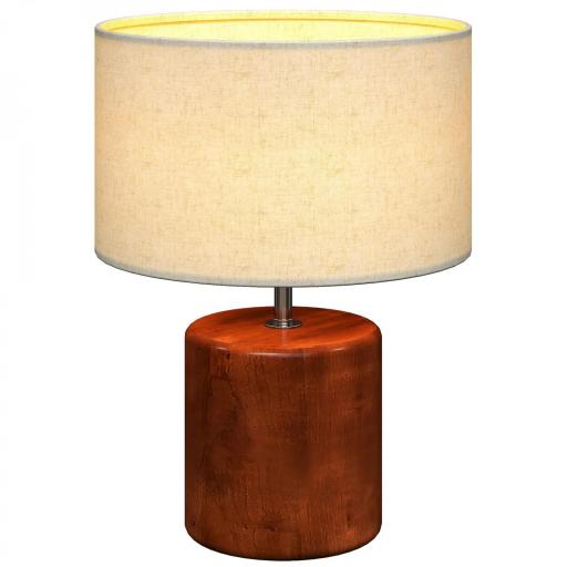 Lámpara de Mesa Rústica Lámpara de Mesita de Noche con Base de Madera Pantalla de Lino Interruptor Basculante Marrón [8]