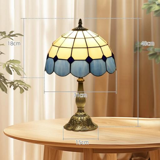 Lámpara de Mesa Estilo Clásico Hecha a Mano Lámpara de Noche de Vidrio para Dormitorio Salón Ø31x48 cm Azul [1]
