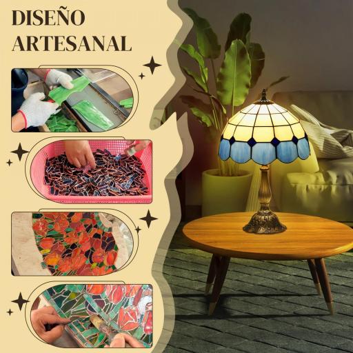 Lámpara de Mesa Estilo Clásico Hecha a Mano Lámpara de Noche de Vidrio para Dormitorio Salón Ø31x48 cm Azul [3]