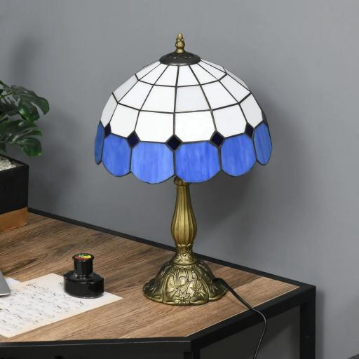 Lámpara de Mesa Estilo Clásico Hecha a Mano Lámpara de Noche de Vidrio para Dormitorio Salón Ø31x48 cm Azul [4]