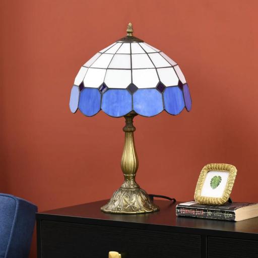 Lámpara de Mesa Estilo Clásico Hecha a Mano Lámpara de Noche de Vidrio para Dormitorio Salón Ø31x48 cm Azul [6]