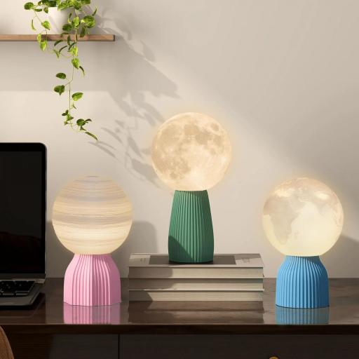 Juego de 3 Lámparas de Mesita de Noche 3D con 3 Colores Brillo Ajustable en 10 Niveles Conexión USB Blanco