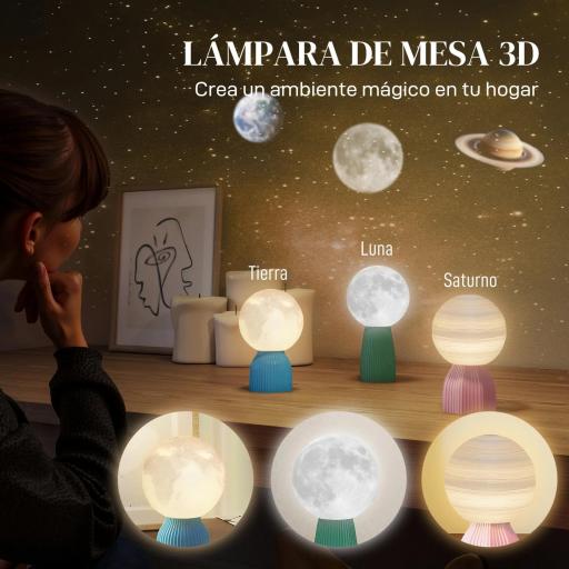 Juego de 3 Lámparas de Mesita de Noche 3D con 3 Colores Brillo Ajustable en 10 Niveles Conexión USB Blanco [4]