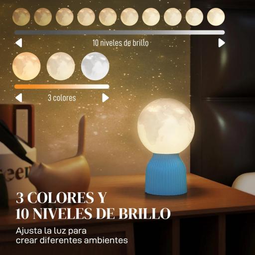 Juego de 3 Lámparas de Mesita de Noche 3D con 3 Colores Brillo Ajustable en 10 Niveles Conexión USB Blanco [3]