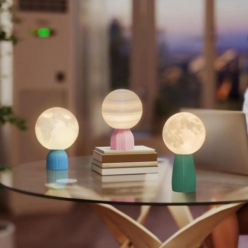 Juego de 3 Lámparas de Mesita de Noche 3D con 3 Colores Brillo Ajustable en 10 Niveles Conexión USB Blanco [5]