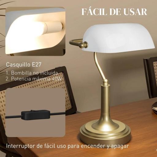Lámpara de Escritorio Banquero con Pantalla Ajustable Interruptor Basculante para Oficina Biblioteca Blanco [5]