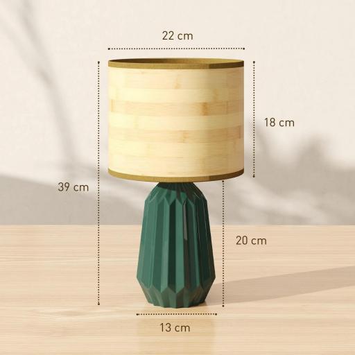 Lámpara de Mesa con Base de Cerámica y Pantalla de Lino Estilo Retro para Dormitorio 40W Verde y Madera Natural [1]