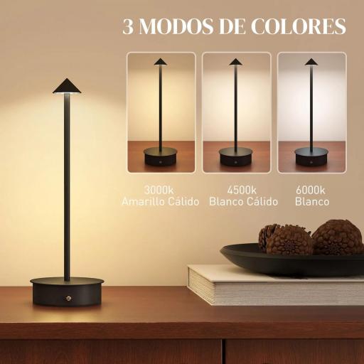 Juego de 2 Lámparas de Mesa LED Recargables con USB y Control Táctil y Luz Regulable Ø10x30 cm Negro [5]