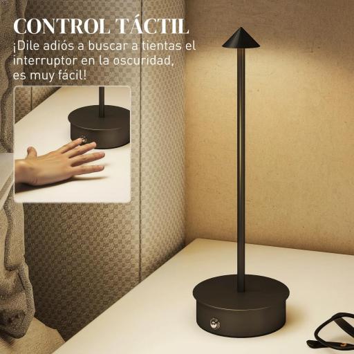 Juego de 2 Lámparas de Mesa LED Recargables con USB y Control Táctil y Luz Regulable Ø10x30 cm Negro [6]