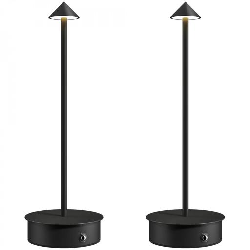 Juego de 2 Lámparas de Mesa LED Recargables con USB y Control Táctil y Luz Regulable Ø10x30 cm Negro [9]
