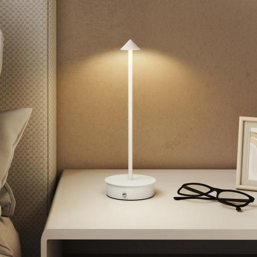 Juego de 2 Lámparas de Mesa LED Recargables con USB y Control Táctil y Luz Regulable Ø10x30 cm Blanco [5]