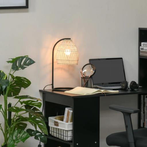 Lámpara de Mesa Decorativa con Pantalla de Ratán Casquillo E27 Máx. 40W para Dormitorio Salón Ø20x41 cm Natural