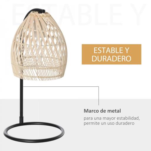 Lámpara de Mesa Decorativa con Pantalla de Ratán Casquillo E27 Máx. 40W para Dormitorio Salón Ø20x41 cm Natural [2]