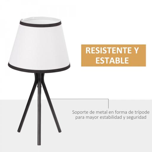 Lámpara de Mesa con Trípode de Metal Lámpara de Escritorio con Pantalla de Tela y Casquillo E27 Máx. 40W Estilo Moderno para Dormitorio Salón Ø25x50 cm Blanco y Negro [2]