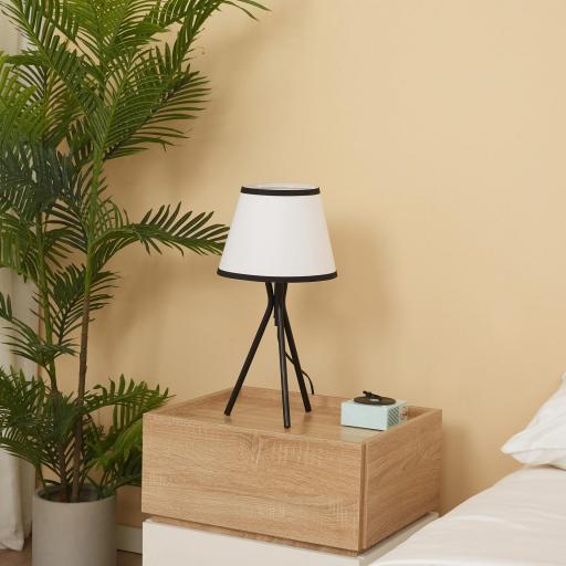 Lámpara de Mesa con Trípode de Metal Lámpara de Escritorio con Pantalla de Tela y Casquillo E27 Máx. 40W Estilo Moderno para Dormitorio Salón Ø25x50 cm Blanco y Negro [5]