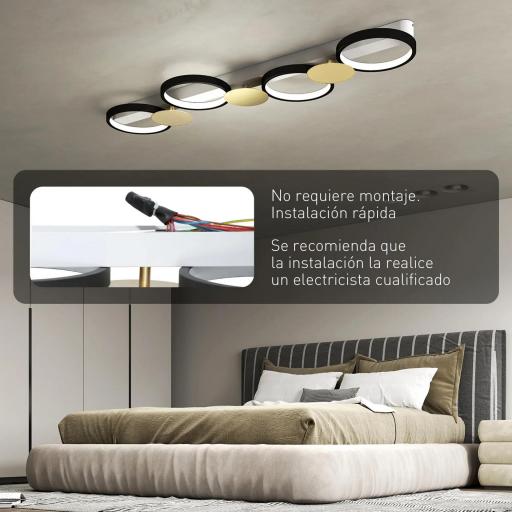 Lámpara de Techo Regulable con 4 Focos Mando a Distancia Modos de Escena 1500 lm 38 W 3000 K-6500 K Negro y Dorado [2]