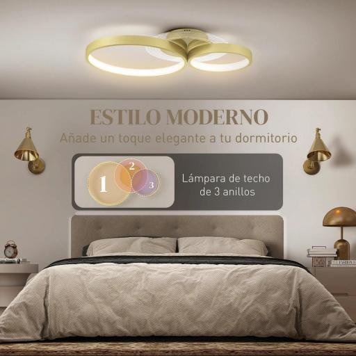 Lámpara de Techo LED 40W 3000 K/4000 K/6500 K para Dormitorio Salón Cocina Comedor Dorado [5]