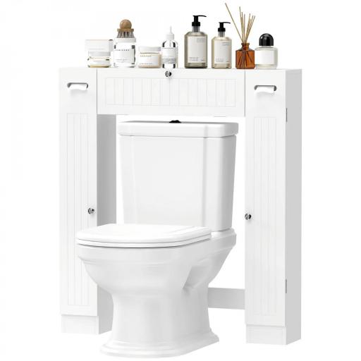 Mueble sobre Inodoro con 2 Armarios Cajón Abatible Portapapeles y Estantes Ajustables 88x18x98 cm Blanco [9]