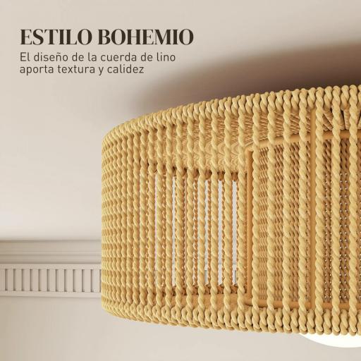 Lámpara de Techo LED Bohemio 20W 3000 K con Pantalla de Cuerda de Lino para Dormitorio Salón Cocina Comedor Marrón [2]